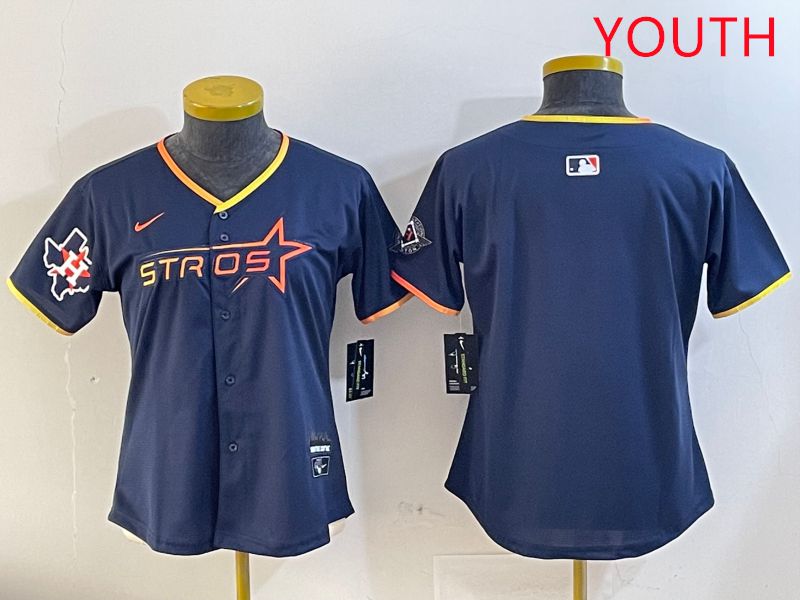 Youth Houston Astros Blank Drak Blue Three generations Joint Name 2025 Nike MLB Jersey style 2->youth mlb jersey->Youth Jersey